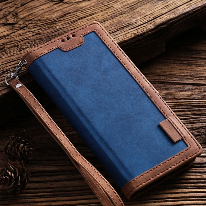 seraCase Luxury Leather Magnetic Flip Case for iPhone 14 Pro Max / Dark Blue