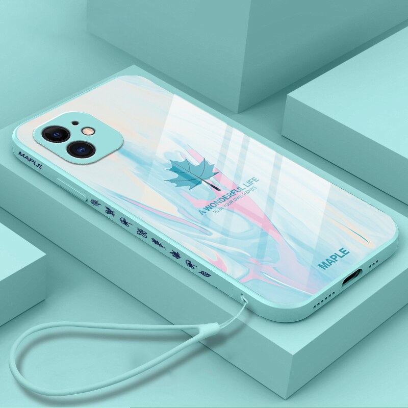 seraCase Luxury Maple Leaf Glass iPhone Case for iPhone 13 Pro Max / Green Multicolour