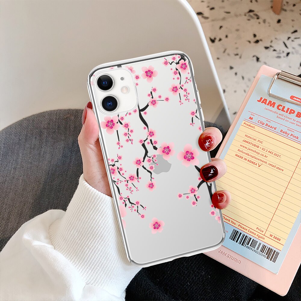 seraCase Transparent Leaf Design iPhone Case for iPhone 13 Pro Max / Pink