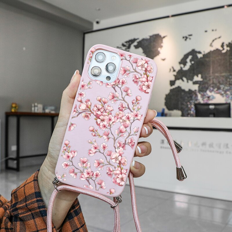 seraCase Floral iPhone Case with Lanyard for iPhone 13 Pro / Pink Strand