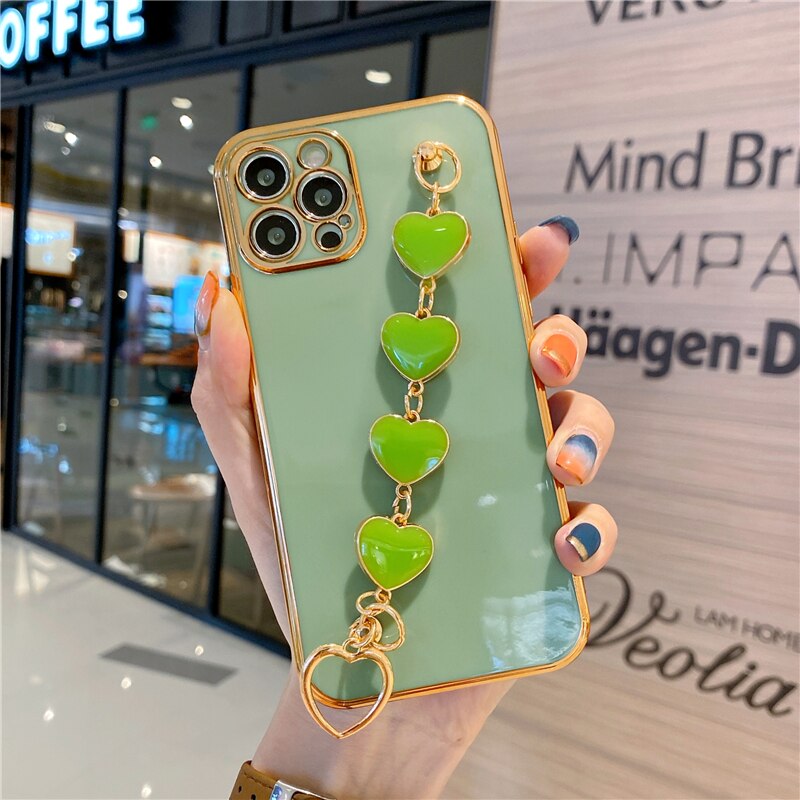 seraCase Luxury Heart Wrist Bracelet iPhone Case for iPhone 13 Pro Max / Light Green